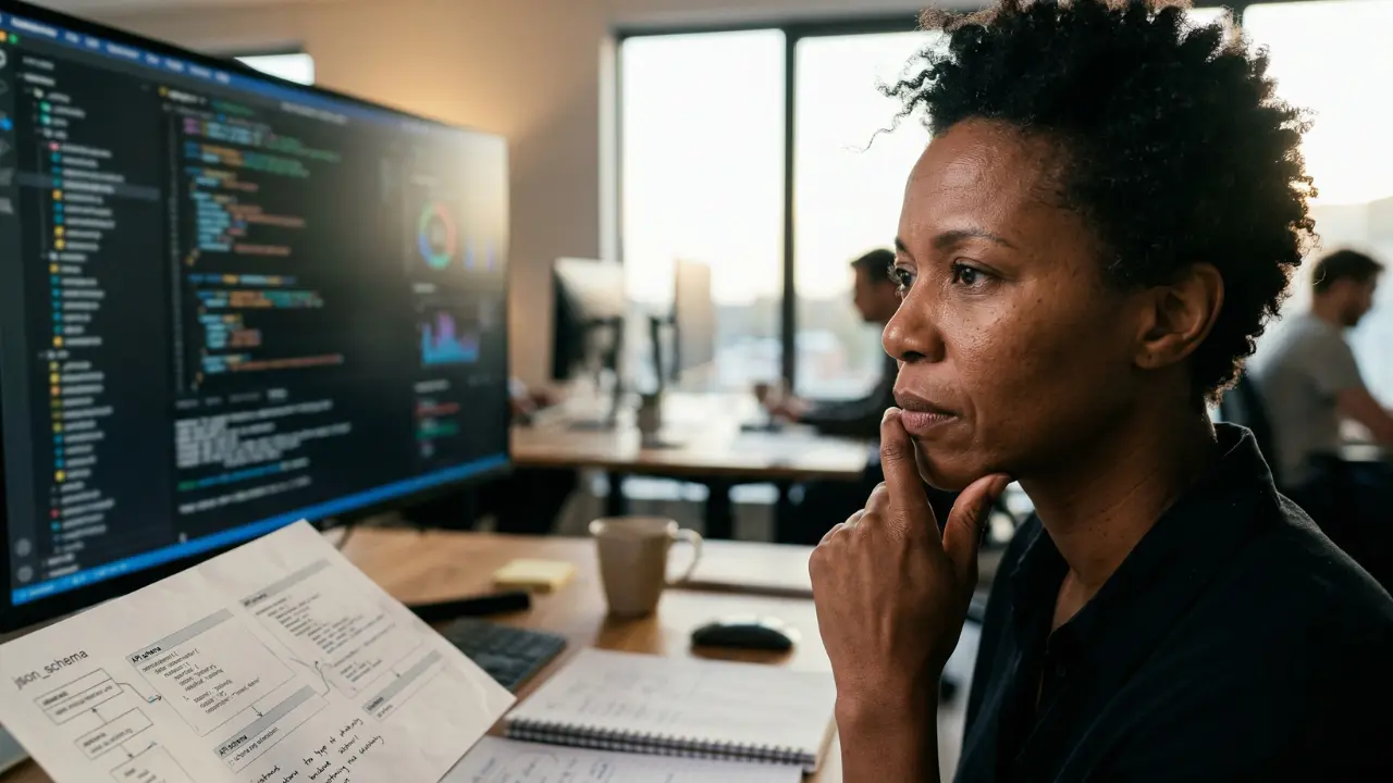 Product Owner working alongside an AI dashboard to format technical Product Backlog Items